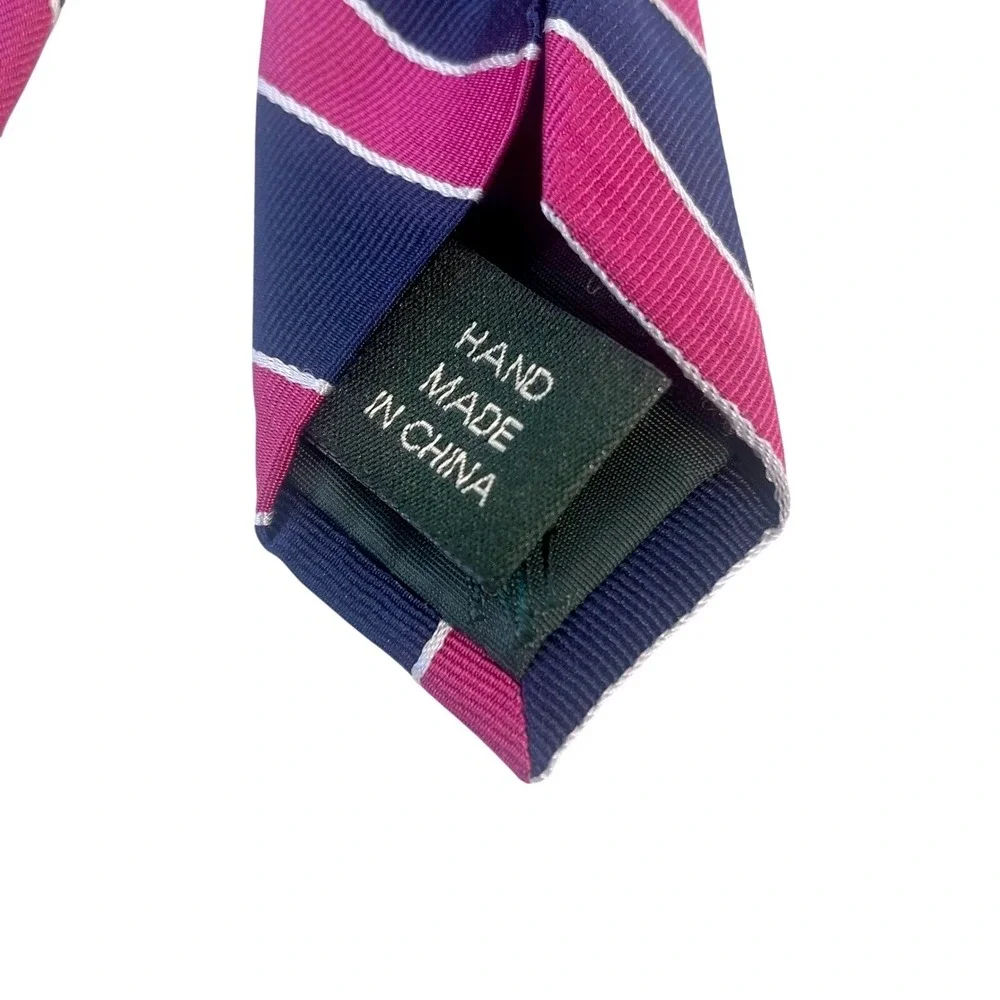 Lauren Ralph Lauren Silk‎ Repp Tie Stripe Navy Pink White Hand Made - Picture 16 of 16